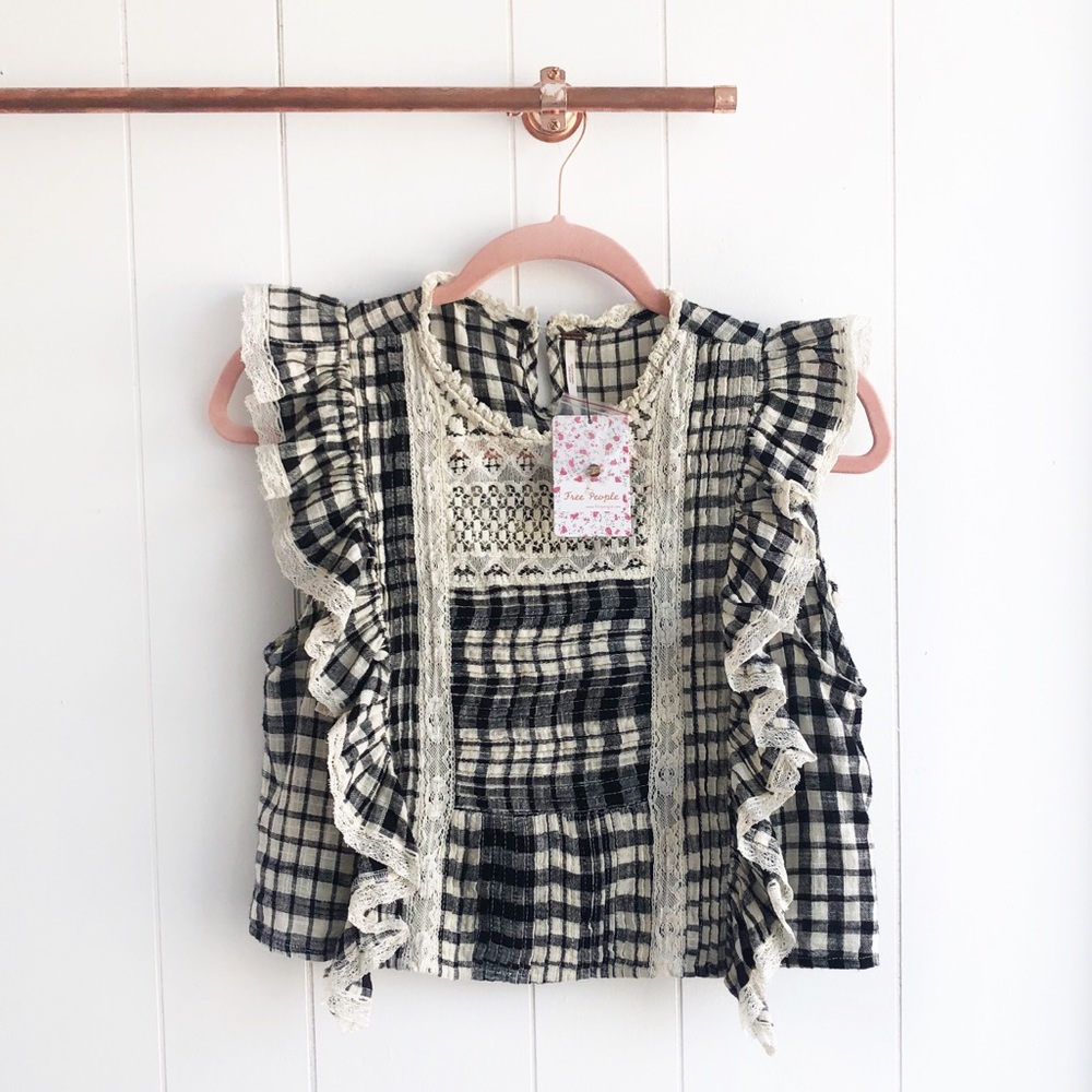 NWOT, Free People Plaid Ruffle Crop Top
